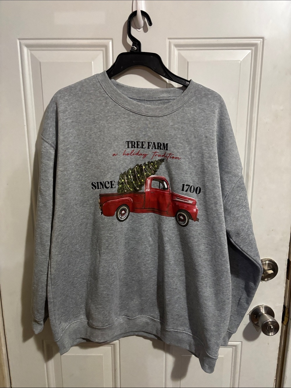 Gray Crewneck Sweatshirt with Red Truck Graphic